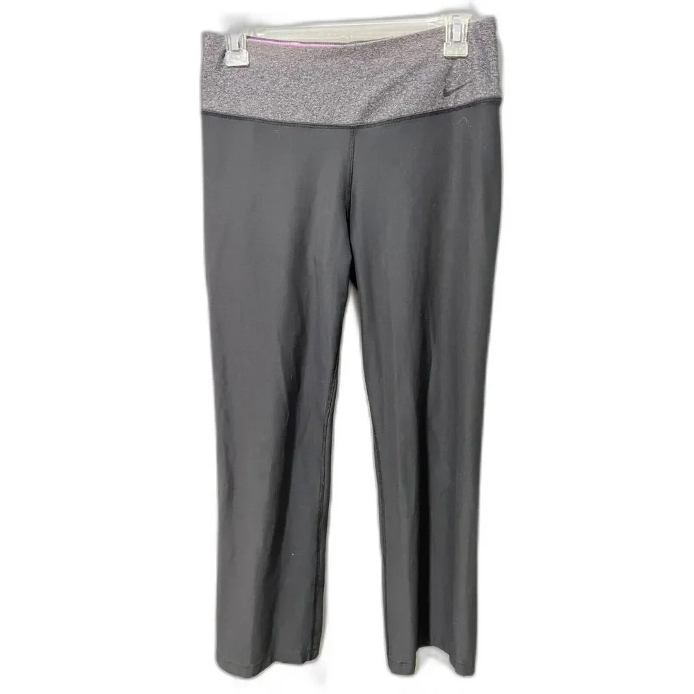 Nike Womens Dri Fit High Rise Long Leggings Black M Wide Leg Athletic Yoga